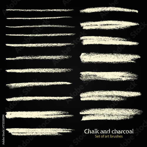 A set of vector brushstrokes. Chalk and charcoal. Grunge texture. A high resolution. Brushes are stored in the palette. Designed for registration of various design projects. Stock vector.