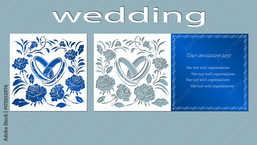 Inscription - wedding. Rings, vector, illustration, laser cut, Ring, Card. rose, flower, bouquet