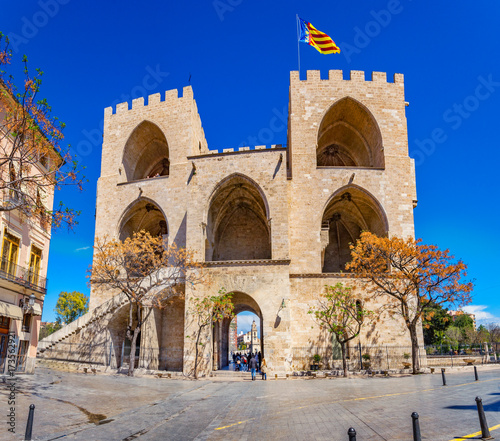 Old city gate, Torres de Serranos in Valencia, Spain photo