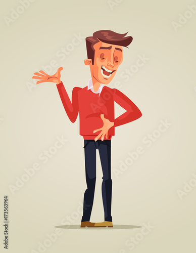 Happy smiling man character laughing joke. Vector flat cartoon illustration