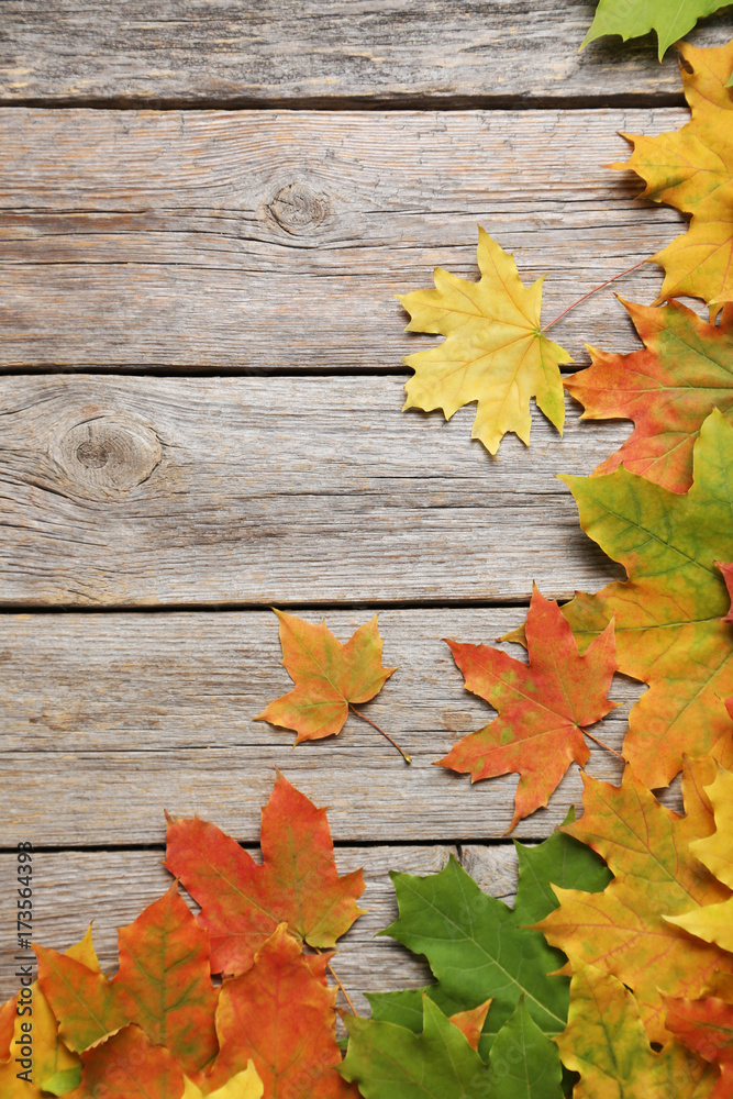 Autumn leafs on grey wooden table Autumn leafs on grey wooden table