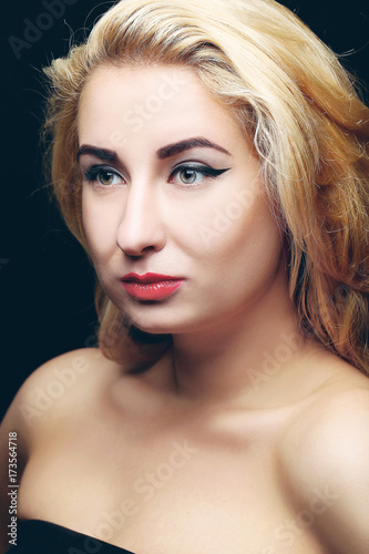 Portrait of beautiful model with make-up and red lips