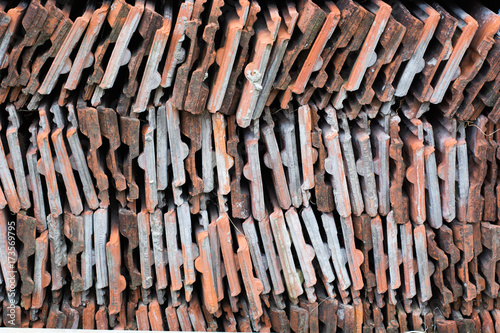Old clay ceramic roofing tile stacked