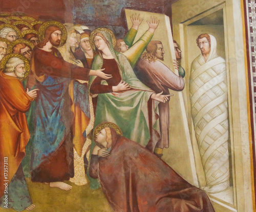 Fresco in San Gimignano - Jesus and Lazarus photo