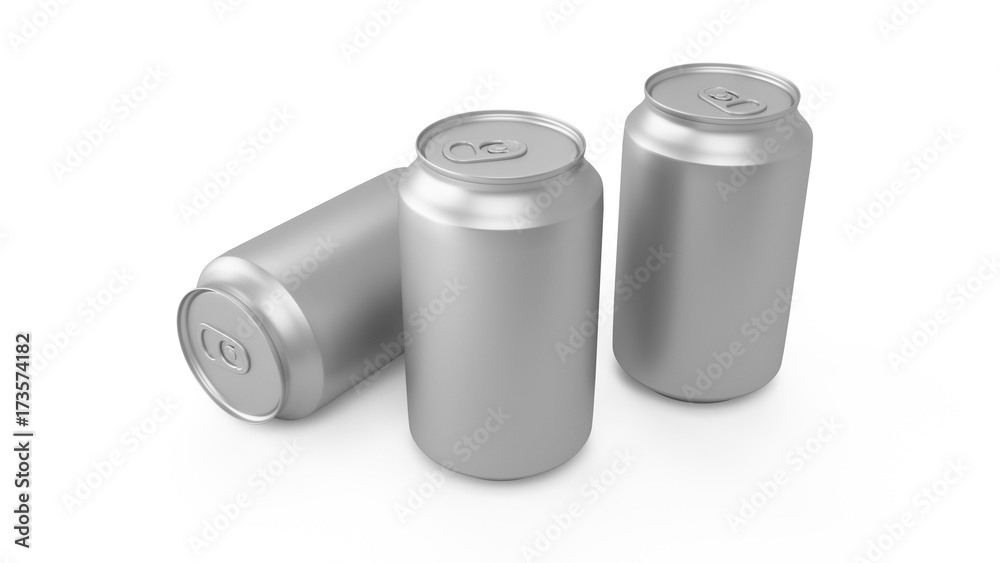 3d rendering of three aluminum cans over white background 3d rendering of three aluminum cans over white background