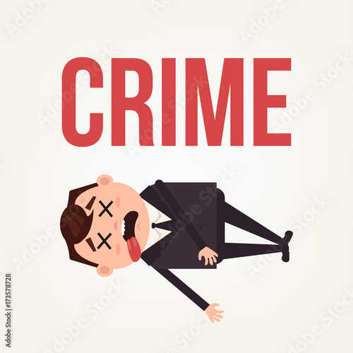 Dead body businessman office worker man character. Contract killing concept. Vector flat cartoon illustration