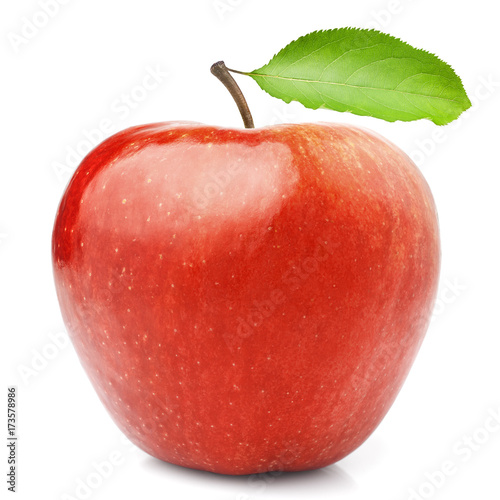 red juicy shiny apple on white background, isolated, high quality photo