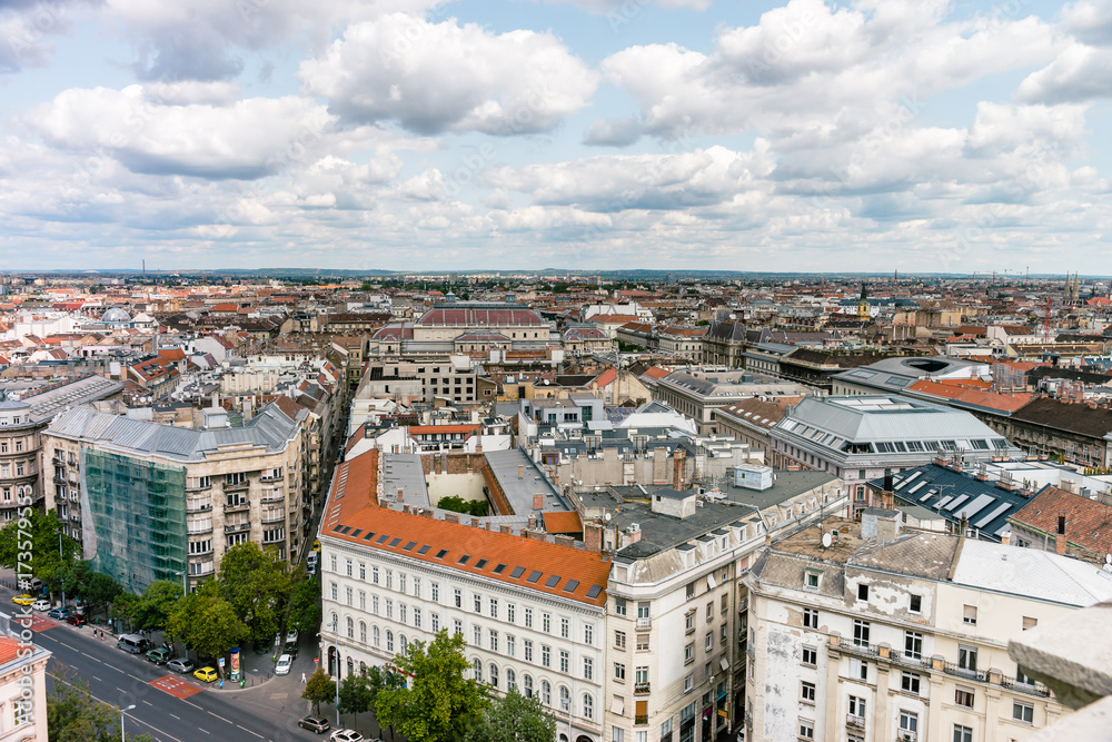 Fototapeta premium Panoramic view with clouds from the St. Stephen's Basilica, Budapest, Hungary at the summer.
