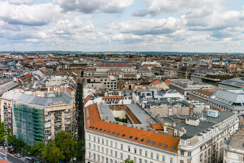 Panoramic view with clouds from the St. Stephen's Basilica, Budapest, Hungary at the summer.