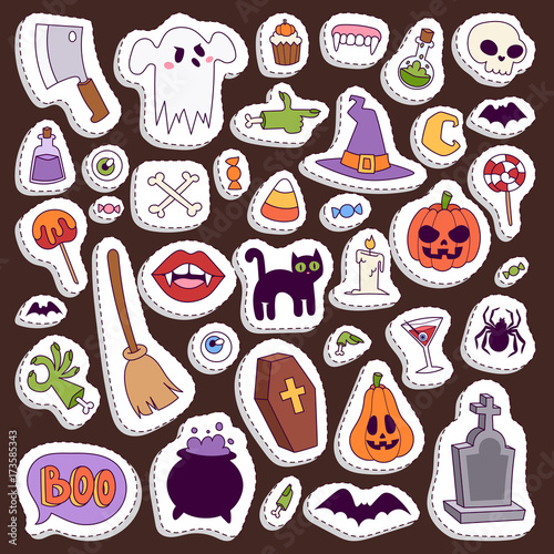 Halloween Night creepy symbols icons vector collection illustration