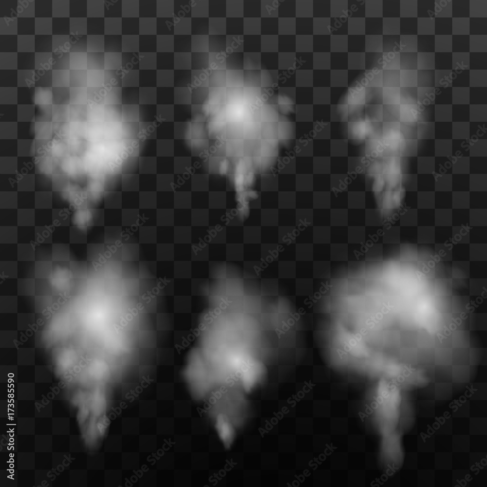 Realistic set smoke, steam on transparent background. Vector ...