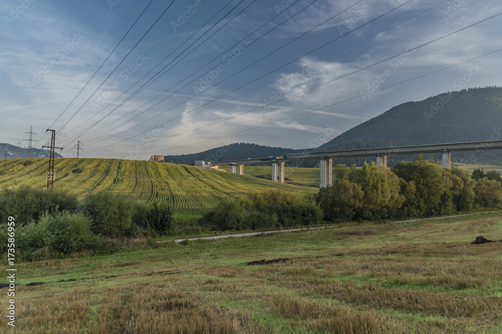 View near Ruzomberok town with big hill and wires