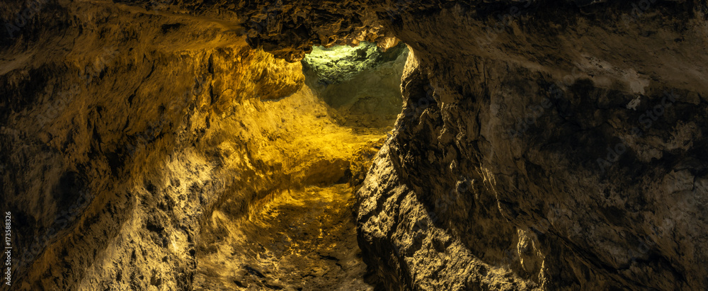 Underground lake inside volcanic cave - 