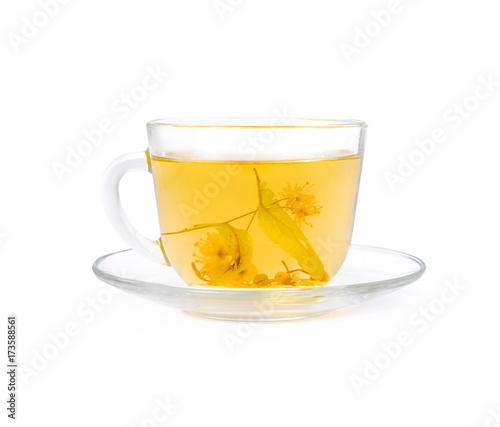 Tea from Linden flowers in glass cup