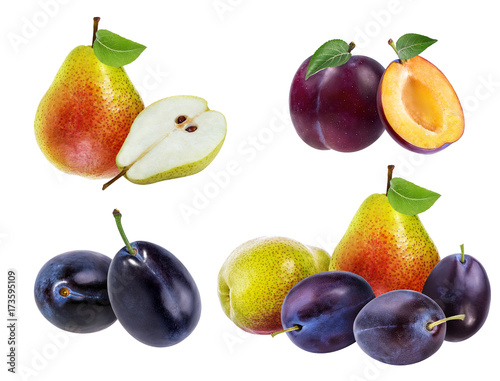 Fototapeta Naklejka Na Ścianę i Meble -  pears and plum isolated on white