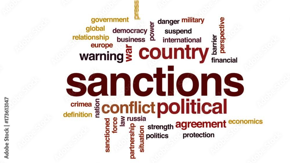 Sanctions animated word cloud, text design animation. Sanctions animated word cloud, text design animation.