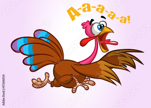 Screaming running cartoon turkey bird character. Vector illustration