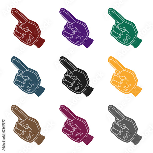 Number one is the fan's glove.Fans single icon in black style vector symbol stock illustration.