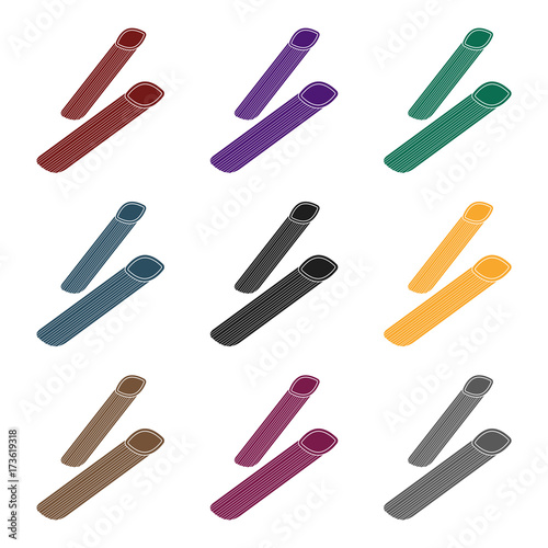 Penne rigate pasta icon in black style isolated on white background. Types of pasta symbol stock vector illustration.