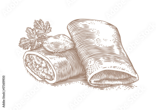 Two stuffed pancakes with butter and parsley