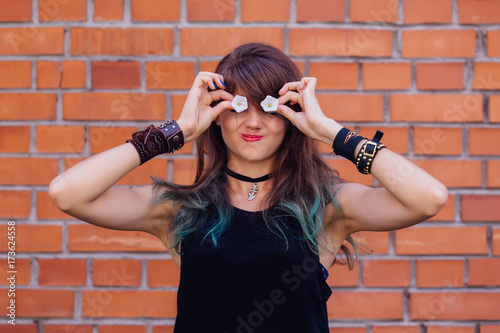 Young beautiful girl with colorful makeup photo