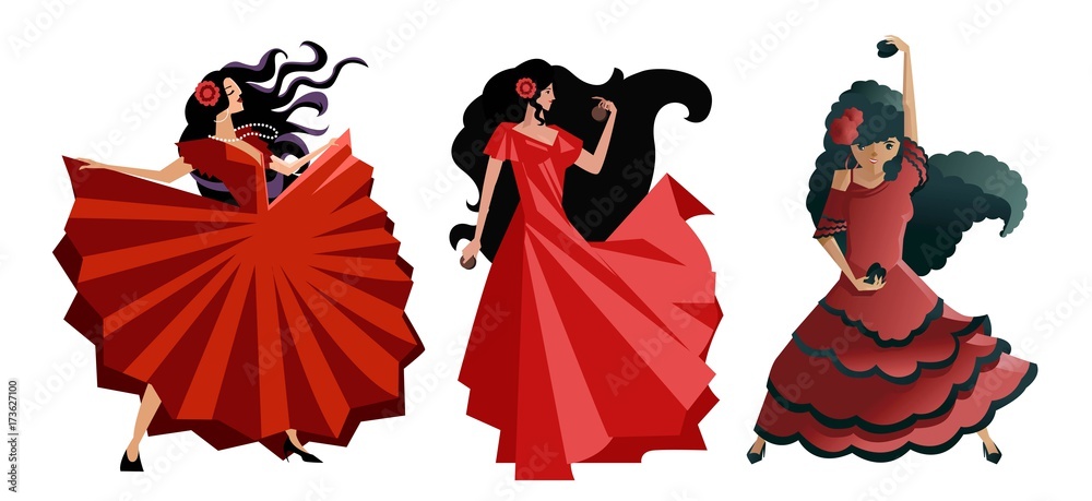 flamenco woman red dress dancers