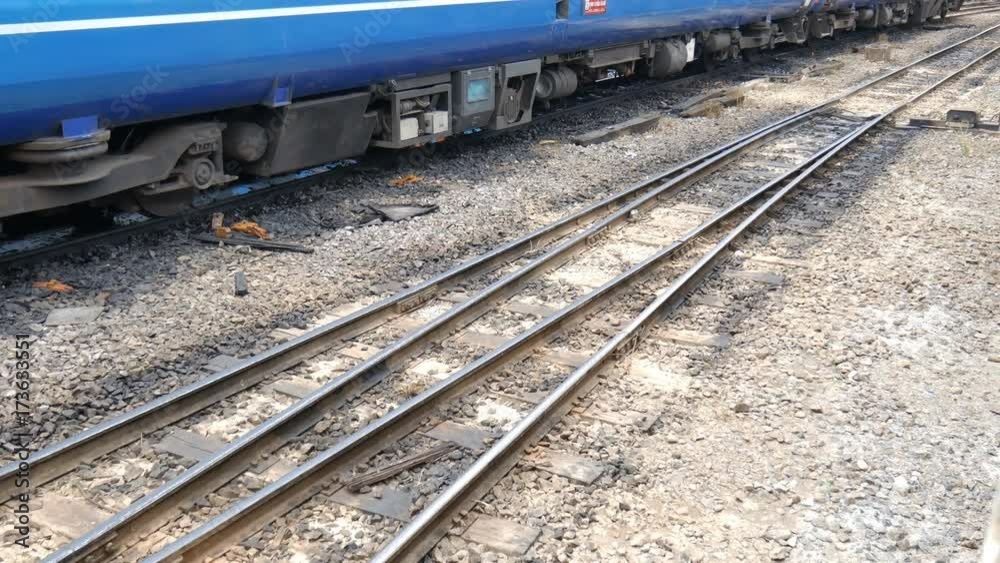 Train running on the railway with low speed Train running on the railway with low speed