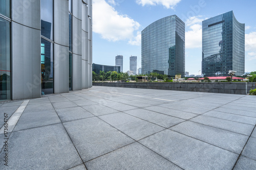 Wallpaper Mural cityscape and skyline of shanghai from empty brick floor. Torontodigital.ca