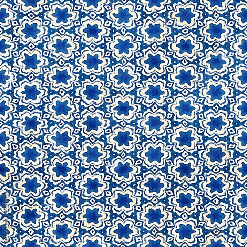 Native batik seamless watercolor artistic boho style colorful square pattern.
