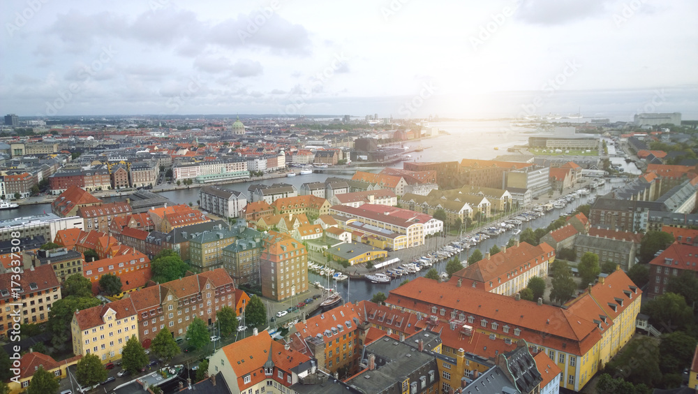 Panoramic view from the Tower of the Savior in the old city of Copenhagen