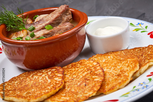 potato pancakes with meat photo