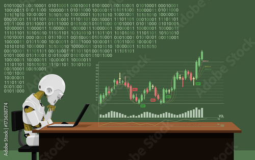 Robot is analyzing stock chart
