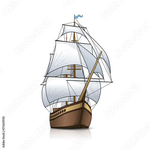 vintage sailing ship with reflection