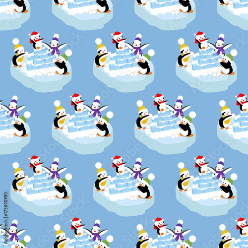 Penguins playing snowballs pattern