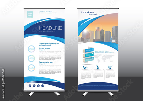 Roll Up template vector illustration, Designed for style applied to the expo. Publicity banners, business model, vertical blue and green tones they use.