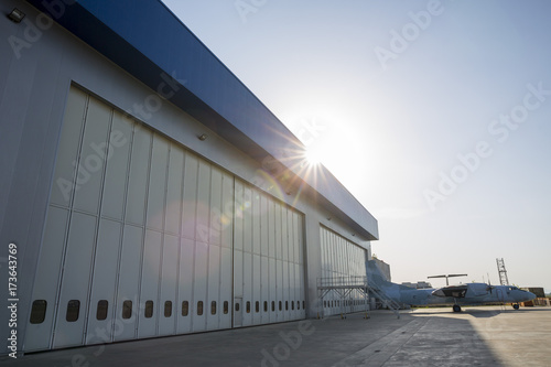 Airport hangar from the outside