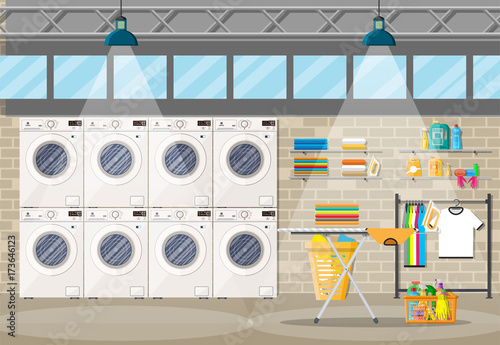 Laundry room interior with washing machine