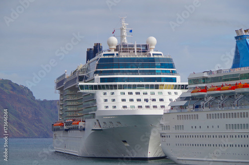 Celebrity Cruises cruiseship Celebrity Eclipse and cruise ship liner Marella Cruises Marella Majesty in port of Ponta Delgada on the Azores Islands photo