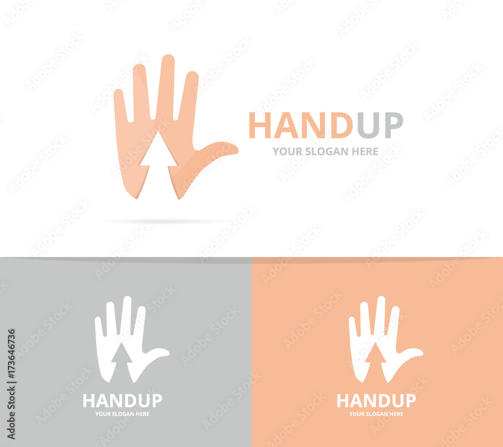 Fototapeta premium Vector of hand and arrow up logo combination. Arm and growth symbol or icon. Unique support and upload logotype design template.