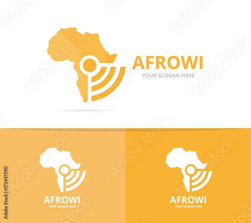 Vector africa and wifi logo combination. Safari and signal symbol or icon. Unique continent and radio, internet logotype design template.