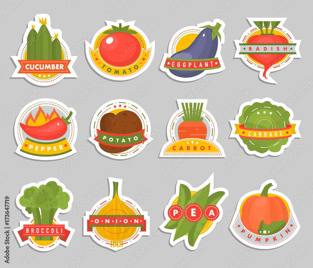 Vector vegetables label logo badge design template icons isolated for product branding