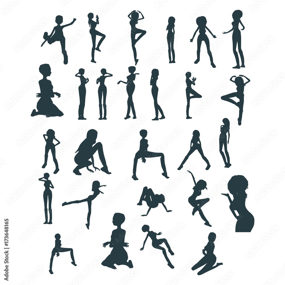 Set of sexy women silhouettes. Fashion mannequin. Collection of posing figures