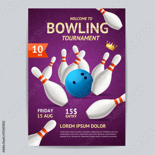 Bowling Tournament Poster Card Template. Vector