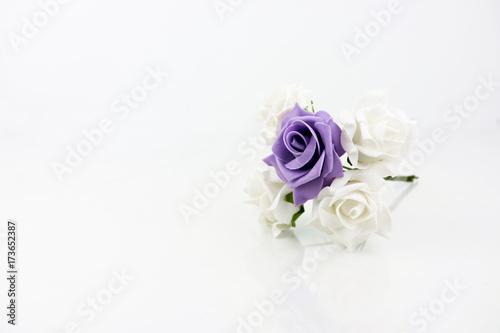 Bridal Flowers Bouquet Closeup On White Background And Reflection With Empty Space 