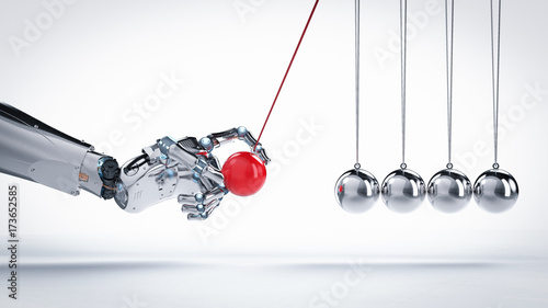 Canvas Print robot hand holding newton cradle