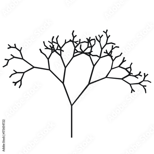 The silhouette of a tree with a trunk and branches without leaves. Black and white vector icon