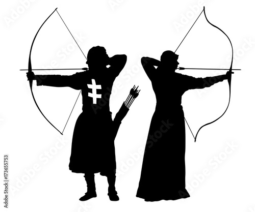 archer man and woman, bowman silhouette set vector