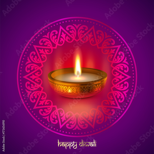 Happy Diwali gold candle light Indian festival greeting card vector design