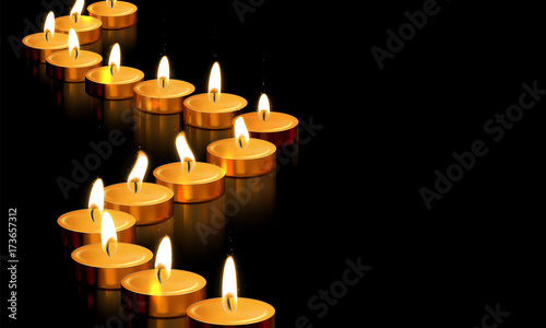 Candle gold tealight light vector golden memorial prayer 3D realistic symbol