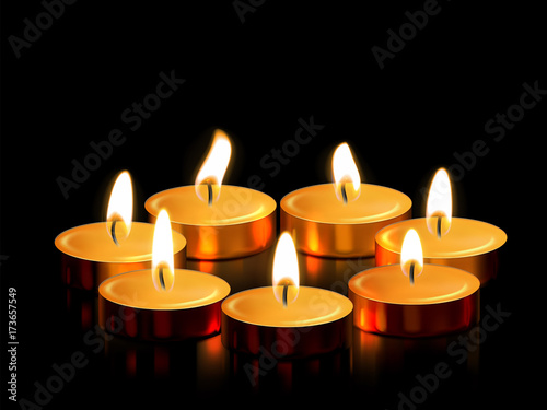 Candle gold tealight light vector golden 3D realistic icon spiritual ceremony
